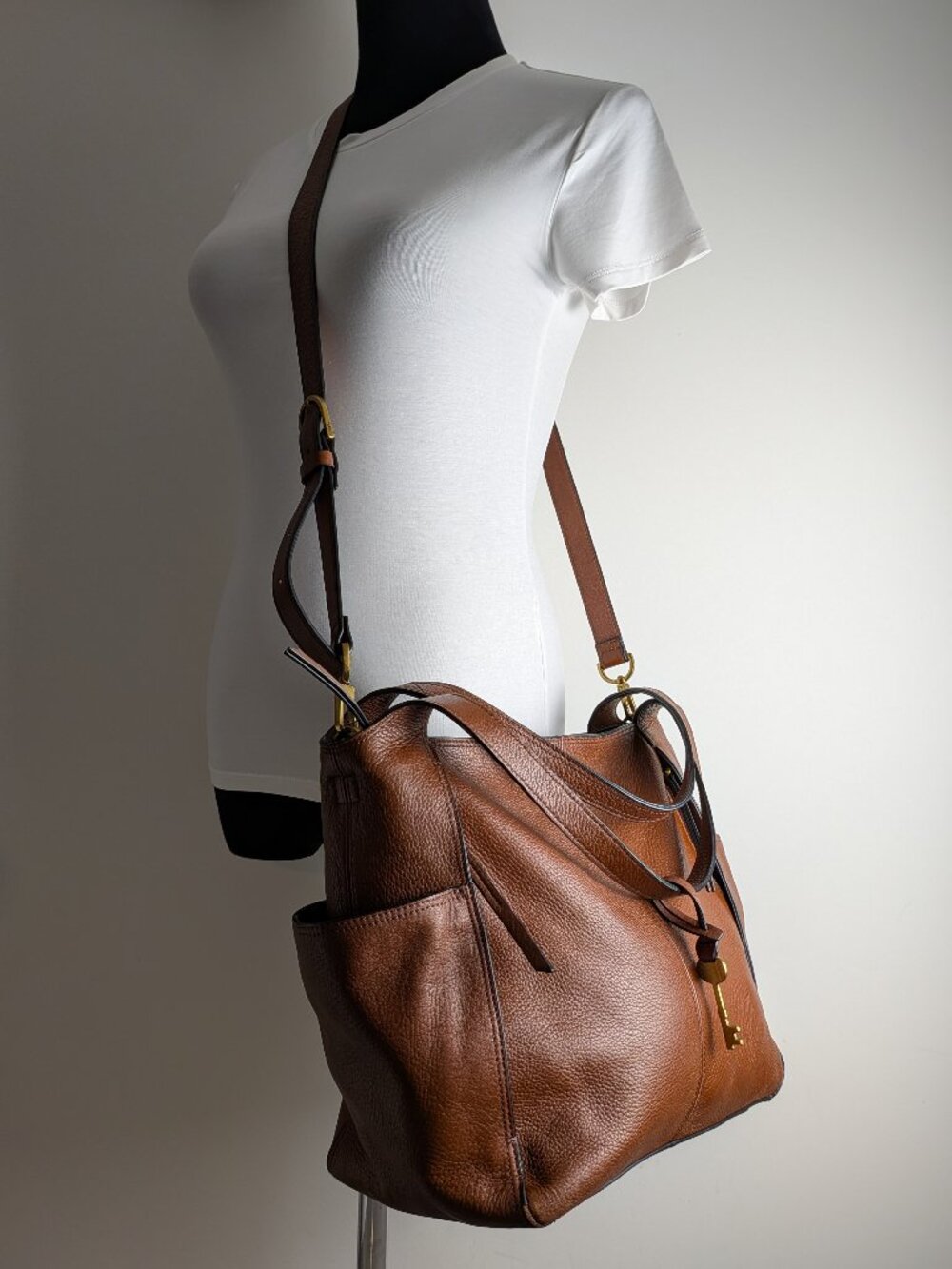 Fossil Emerson Medium Satchel Women Brown Leather Shoulder Crossbody Bag